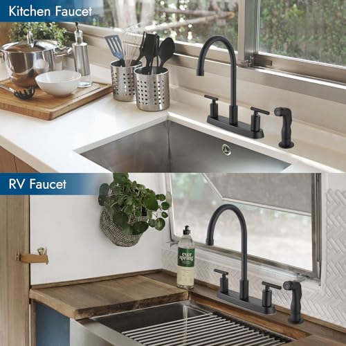 Kitchen Faucet, High Arc 360° Swivel Spout, 2-Handle 8 Inch Centerset Kitchen Sink Faucet with Side Sprayer, 3 or 4 Hole Kitchen Faucet for RV, Utility & Laundry Sink, Matte Black - color: Matte Black