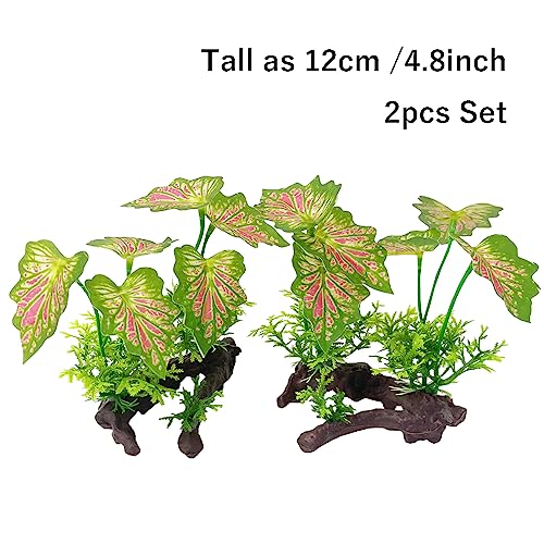 Aquarium Plant Fish Tank Decoration Small Plastic Artificial Plant Goldfish Fish Hide (Rainforest Leafs-Pink-Small-Set) - color: Rainforest Leafs-pink-small-set