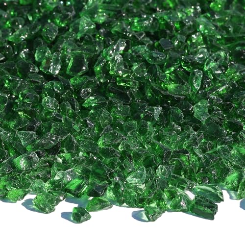 QYGL Crushed Glass for Resin Art, DIY Crafts, and Home Decor - 0.9LB Dark Green Broken Glass Pieces 3-6mm, for Vase Fillers, Tabletop Fire Pit, and Aquarium Rocks - color: Green