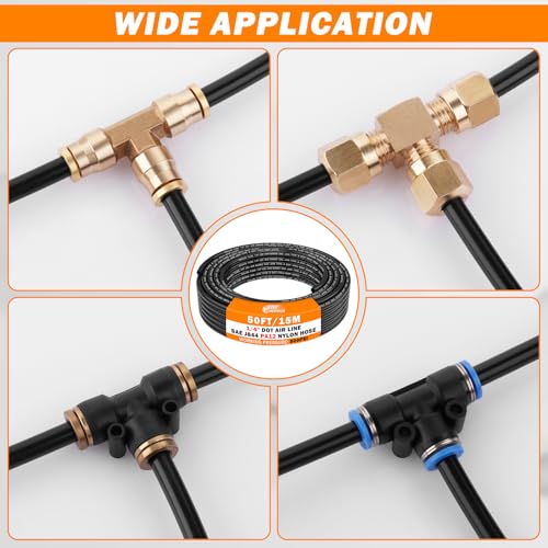 CheeMuii 50 FT 1/4 Pneumatic Tubing 1/4" PA12 Nylon DOT Air Line SAE J844 DOT Air Hose 15.3 Meter 1/4 Inch OD Pneumatic Air Tubing Pipe Hose Line - color: Black, size: 1/4"OD-50FT