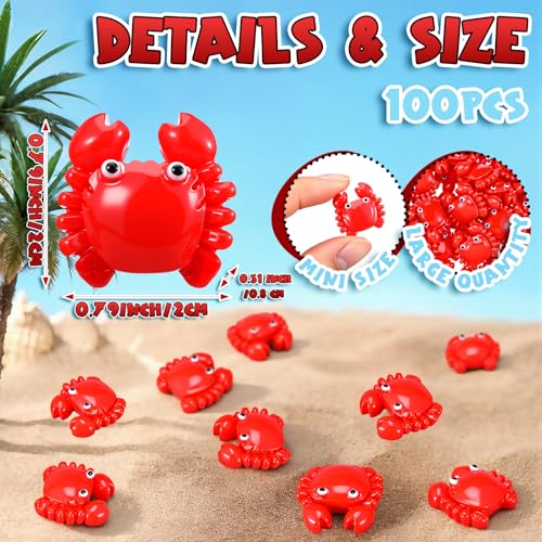 RoundFunny 100 Pcs Mini Resin Figurine Tiny Resin Models Small Fake Sea Creature Models for Early Education Teaching Aids, Boil Party Photo Props and Tabletop Decor (Crab)