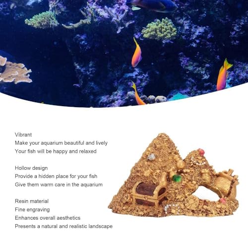 Resin Gold Treasure Mountain Decoration Hollow Design Hideouts Underwater Landscape Mountain Shape Aquarium Ornament