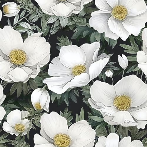 Laatse Large Floral Wallpaper Peel and Stick White Floral Contact Paper 17.5in x 118in Waterproof Self-Adhesive Vintage Botanical Boho Wall Paper for Bedroom Walls Cabinet Drawer Decorative - color: White, size: 17.5" x 118"