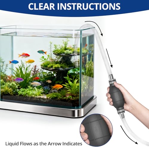 Siphon Pump - Gasoline Transfer Pump, Portable Hand Fuel Siphon Pump with 10 Ft PVC Hoses, Manual Gas Syphon Pump for Oil, Diesel, Water, Liquid, Fluid - color: White