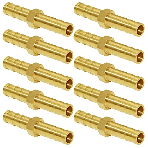 Joywayus Brass Hose Barb 5/16" ID Hex Union Brass Hose Fitting Water/Fuel/Air (Pack of 10) - size: 5/16", style: 10PCS
