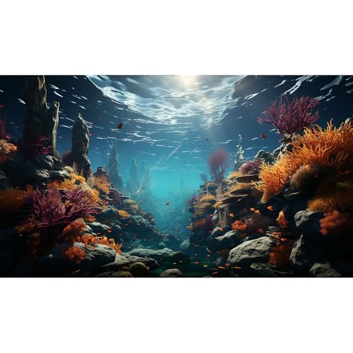 Under The Sea Fish Tank Background Underwater Coral Reef Aquarium Background Undersea Rock Cave Sunray Terrarium Backgrounds Tropical Fish Blue Ocean Aquarium Fish Tank Backgrounds 24x12in - color: Orange, size: 24(W)x12(H)inches/ 60(W)*30cm(H)