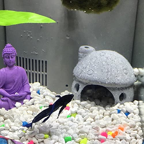 Aquarium Decor Ceramic Mushroom House Ornament Fish Tank Landscape Decoration Pottery Hide Cave Habitat Hut Small Shrimp for Goldfishes to Rest Breed Hiding (Grey) - color: Grey