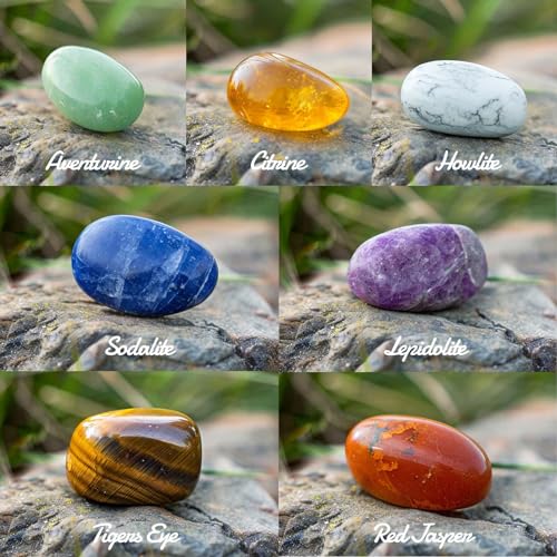Polished 7 Pcs Chakra Healing Stone Rocks Set – 0.8" Natural Tumbled Gemstones, Large Palm-Sized Pocket Stones, Crystal Collection for Reiki, Meditation, Crafts and Home Decor - color: 7-chakra-stones, size: 0.8"