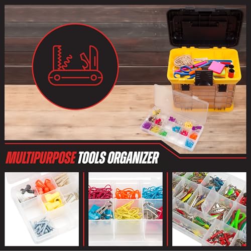 Portable Tool Box - Small Parts Organizer with Drawers and Customizable Compartments for Hardware, Tackle, Beads, or Crafts by Stalwart (Yellow) - color: Yellow
