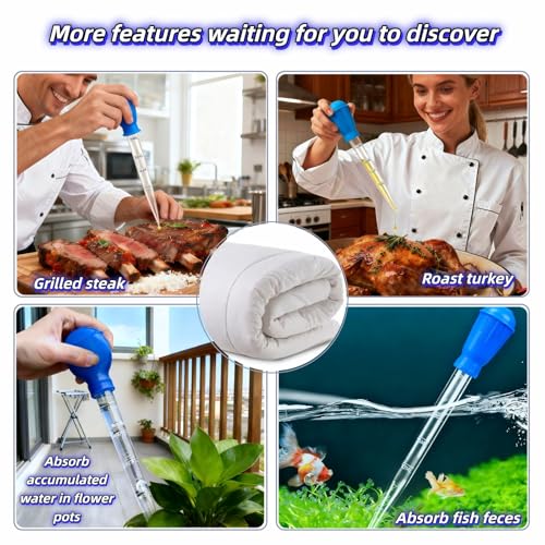 Premium Turkey Baster & Multi-Purpose Syringe, 30ml Heat Resistant Food Baster with Cleaning Brush for Kitchen, Aquarium, Marinade Injector, Basting, Oil Fuel Dispensing (Blue) - color: Blue