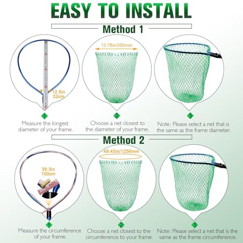 Dovesun Fishing Net Fish Landing Net Foldable Fishing Replacement Net for Freshwater Saltwater Fishing Net Replacement Netting Green/Black 2 Colors Handle/Frame Not Included - color: Green, size: 13.78" dia-17.72" depth(46.26" Circumference)