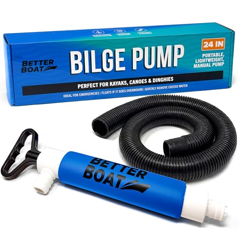 Manual Bilge Pump for Kayak Canoe Dinghy, Handheld Siphon Bailer with 24 Inch Hose, Floats if Dropped Overboard, Portable Hand Pump, Blue - Better Boat - color: Blue