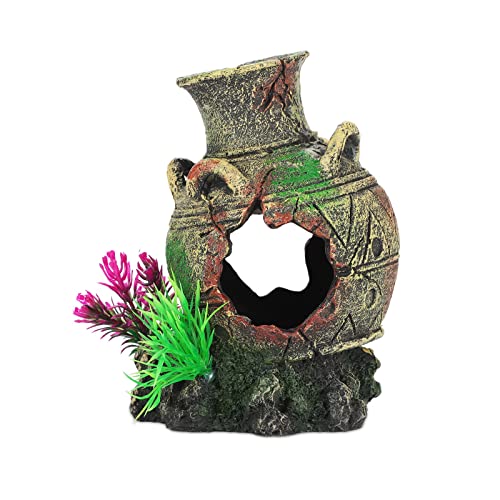 UNEAK - Aquarium Decorations Big Cave Fish Tank Large Vase Jar Jug Sunken Ornament Landscaping Rocks Saltwater Freshwater Small & Medium Fish Garden Pond Ornaments Resin - color: Vase