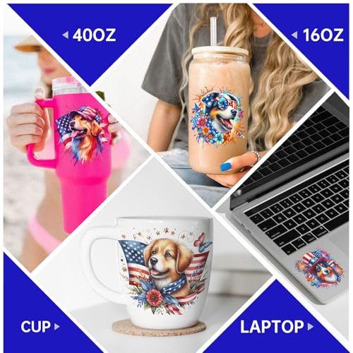 4 PCS Fourth of July Animals UV DTF Cup Wrap, Rub on Transfer Stickers for 16oz Glass Mugs, High Viscosity Permanent UV DTF Sticker, Coffee Cups, Water Bottles and Personalized Crafts - style: American Watercolor