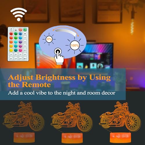 Motorcycle Gifts, Motorcycle Night Light, Motorbike 3D Illusion Lamp, 16 Colors Changing, Timer, 4 Flash Modes and Dimmable，LED, Kids Room Decoration, Xmas Birthday Gifts - color: Color 2