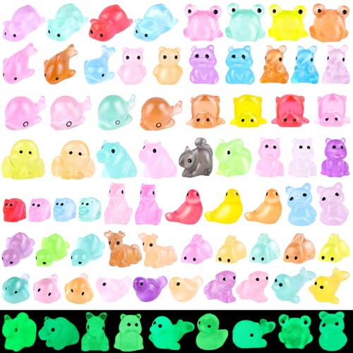 150PCS Random Mini Resin Animals Tiny Figurines Glow in Dark, Miniature Figures to Hide, Little Animal Small Accessories for Topper Garden Dollhouse Landscape Aquarium Ornaments Crafts & Decor - color: Glow in Dark Random Animal-150pcs