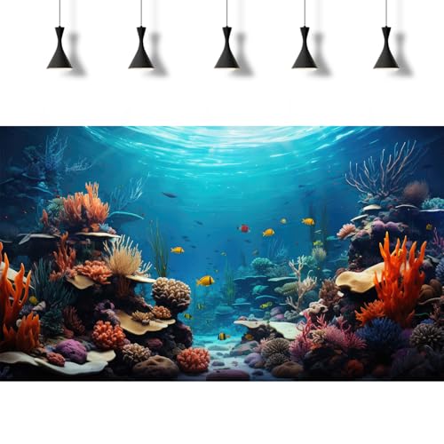 2 Packs Undersea Ocean Aquarium Background Under The Sea Marine Landscape Fish Tank Background Colorful Coral Reef Aquatic Plants Terrarium Backgrounds Underwater Fish Tank Backgrounds 24x12in - color: Red_Blue, size: 24(W)x12(H)inches/ 60(W)*30cm(H)