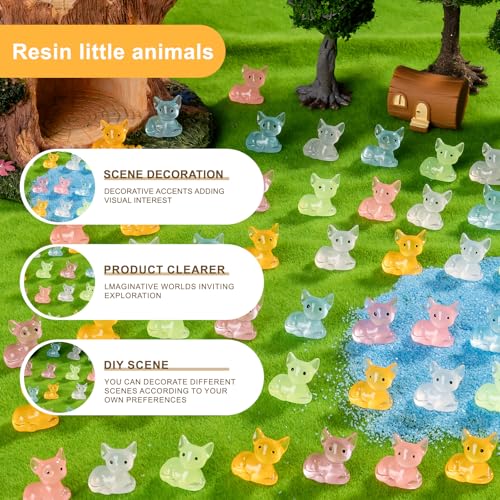 60 pcs Mini Resin Fox Many Styles Variety Tiny Luminous Animals Figures Miniature Little Small Animal Figurines Bulk for Micro Fairy Garden Landscape Accessories Hide Crafts Decor Aquarium - color: Fox-60p