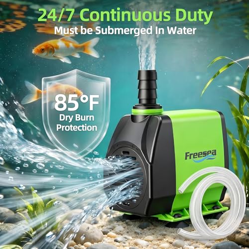 Small Pond Pump with Hose: 45w 800gph Adjustable Flow Circulate 500-1200 Gal Water 1-2 Times in 1.5 Hour - 3 Year Durable Operation Keep Pond Clean for Koi health - size: 45W/800GPH