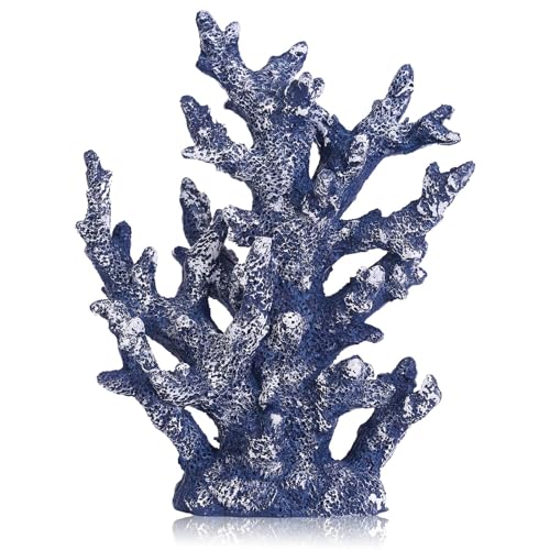 Artificial Coastal Dorm Fish Aquarium Coral Ornament Decor Realistic Aquatic Plant Marine Themed Gifts for Beach Coastal, Living Room, Bathroom- Blue - color: Blue