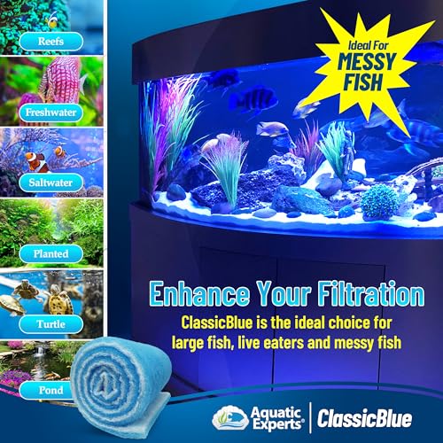 Aquatic Experts Classic Bonded Aquarium Filter Pad -12 Inches by 12 Feet by .75 Inch - Blue and White Filter Media Pad Bulk - Replacement Filter Rolls of Prefilter Floss - Made in USA - size: 12" x 12 Feet