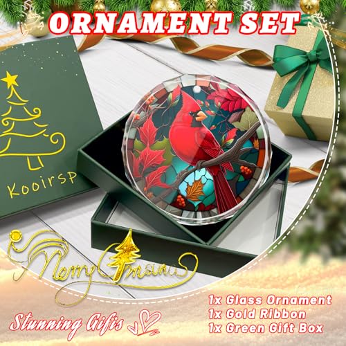 Cardinal Stained Glass Ornament - Christmas Tree Decorations, Cardinal Ornaments for Christmas Tree, Gift Exchange - color: Cardinal