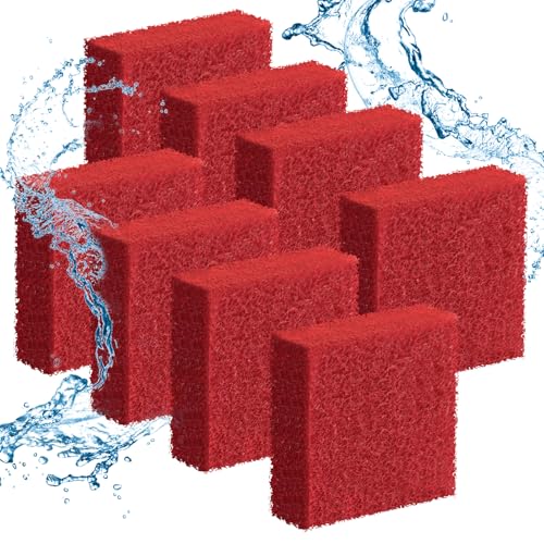 Pawfly 8 Pack Aquarium Glass Cleaner Sponge, 3.25" x 3.25" x 1", Algae Scrubber Pad for Glass Aquariums, Fish Tank Glass Cleaner, Aquarium Sponge, Aquarium Cleaning Tools, Red (Not for Acrylic Tank)