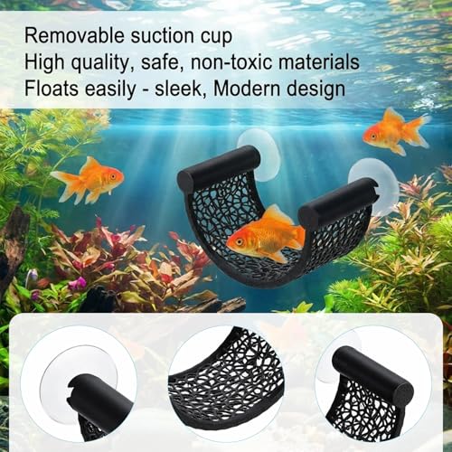 Betta Fish Hammock, Aquarium Floating Bed for Small Fish Minimalist Floating Rest Platform with Suction Cup Betta Hammock Fishes Tank Accessories for Shrimp Fishes Bettas(Black) - color: Black