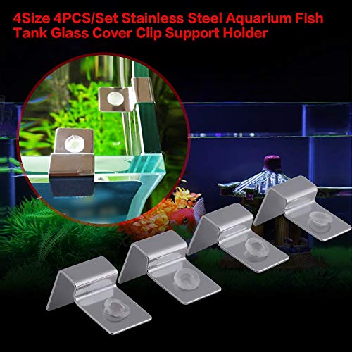 Pack of 4 Stainless Steel Aquarium Fish Glass Cover Clip Support Holder for Protecting(12mm)