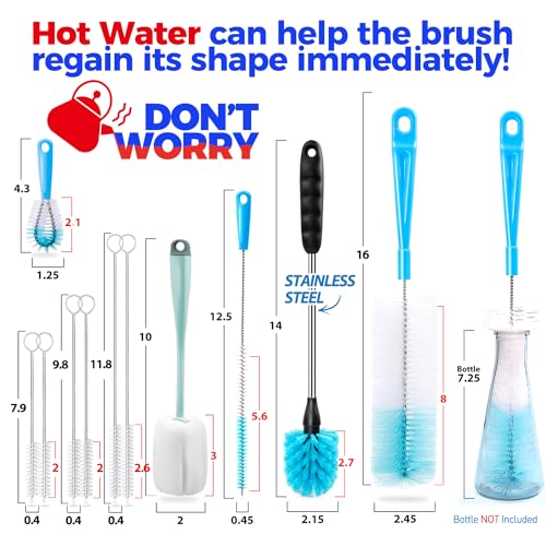 Holikme Bottle Brush Tube Cleaning Lab Set with Long Handle, Cup Cleaner for Washing Narrow Neck Beer Wine Decanter Pipes Lids Sinks Cap Covers, Green - color: Green