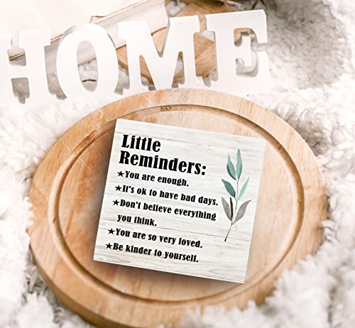 SRADMO Inspirational Little Reminders Wood Box Sign Desk Decor, Inspirational Desk Decor, College Motivational Positive Affirmation Gifts Box Sign For Office Home Dorm Tabletop Shelf Decoration - color: white, size: 5″×5″