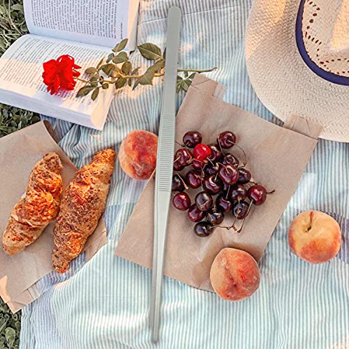 Stainless Steel Long Tweezers Tongs Kitchen Tweezer with Precision Serrated Tips Long Straight Tweezers for Cooking Cooking Tweezer for Sea Food Surgical BBQ (12 Inch)
