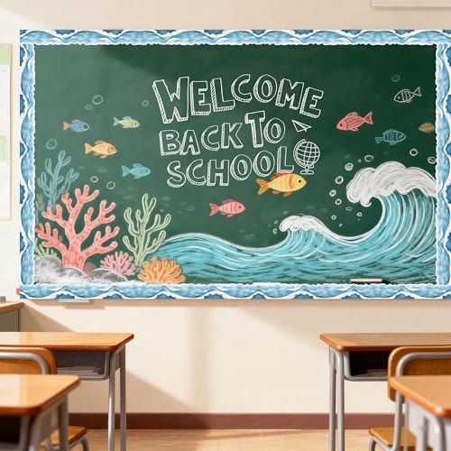 50ft Ocean Wave Bulletin Board Border, Under The Sea Scalloped Trim Borders for Back to School Summer Classroom Office Wall Chalkboard Door Decorations - color: Blue