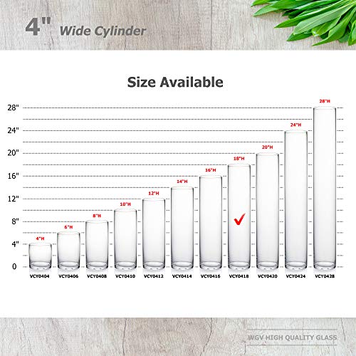 WGVI Quality Thick Weighted Tall Clear Cylinder Glass Vases, 4" W x 18" H, Flower Arrangement Floating Candle Holders Wedding Centerpieces Event Floral Container Artistic Display Home Decor, 1 Piece - size: 4"x18"H