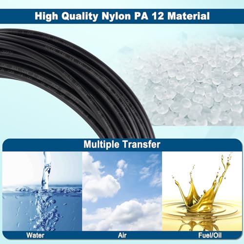 35FT 1/4 DOT Air Line SAE J844 PA12 Nylon Air Hose with Cutter 1/4” OD Pneumatic Tubing DOT Approved 1/4 Air Brake Hose for Air Suspension Kit Truck Trailer Brake System & Fluid Transfer 11m - size: 1/4" OD 35FT