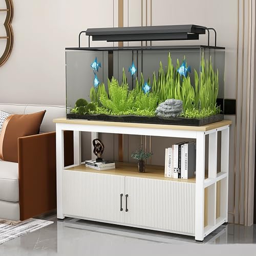 Fish Tank Stand with Storage Cabinet, Heavy Duty Metal Frame Aquarium with Anti-slip Foot Pads, 550 LBS Capacity,for Reptile Turtle(Walnut,50x30x70cm/20x12x27.5") - color: Walnut, size: 50x30x70cm/20x12x27.5"