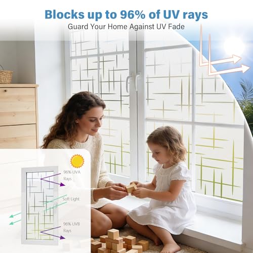 Finnez Frosted Window Film Non-Adhesive, Static Cling Privacy Film for Glass, No Glue Decorative Cling for Home Office Bathroom UV Protection Cross Pattern 23.6 X 157.4 Inches - color: Cross Pattern, size: 23.6 x 157.4 inches