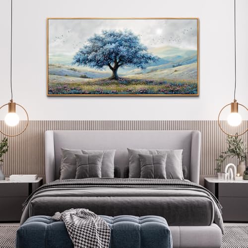 ZUITINGHUA Wood Framed Canvas Wall Art For Living Room Large Wall Decor For Office Bedroom Decorations Blue Tree Landscape Pictures Farmhouse Paintings Artwork Wall Mural Modern Home Decor 30x60 In - color: Blue Tree Wood Framed, size: 60"L x 30"W