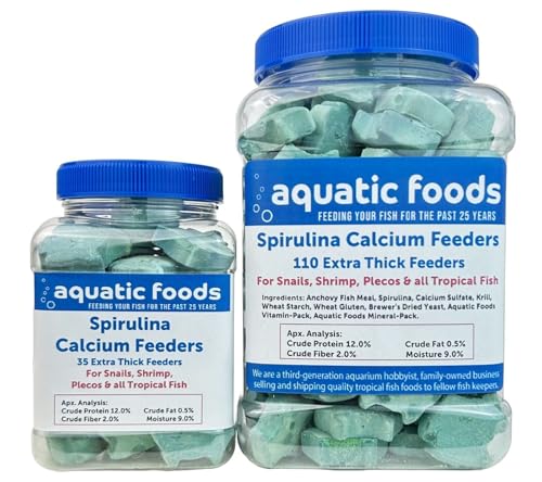 Spirulina Enriched Calcium Feeders for Shrimp, Snails, Crabs, Crayfish, Pleco, Catfish, All Tropical Fish…35 Count Sm Jar