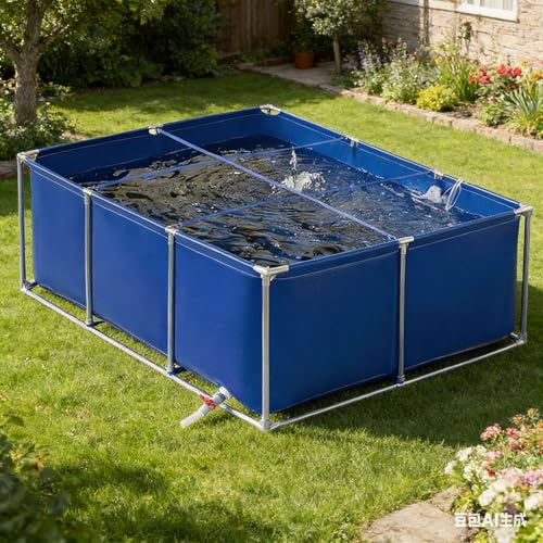 Foldable Canvas Fish Pond Tank, Above Ground Fish Pond Koi Goldfish Turtle Breeding Pool, Portable Indoor Outdoor Aquarium, Ornamental Water Storage Tank with Metal Frame & Drain Valve - size: 1.5x1x1.2m