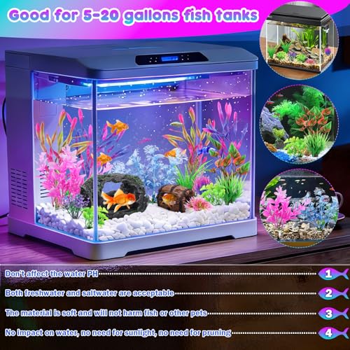 QUOZUO 16 Pcs Aquarium Artificial Plastic Plants Decorations and Broken Barrels Set, Colorful Fish Tank Accessories Hideout Ornaments Aquarium Decor Set