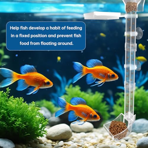Aquarium Shrimp Feeder Tube and Dish Set, Adjustable 7.09 to 14.96 in, Clear PC Feeding Station with Floating Ring, Suction Cups and Hook (Fits Glass up to 0.59 in/15 mm), Includes Brush and Spoon