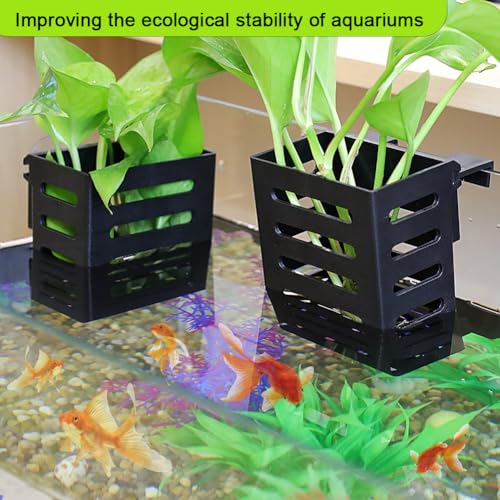 Upgraded Hanging Aquarium Plant Holder,2 Pcs Plastic Aquatic Plant Holders with Hooks and Suction Cups for Fish Tank Plant Decoration