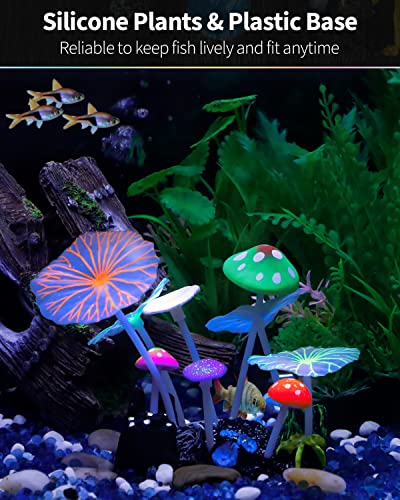 Uniclife Aquarium Coral Plant Ornament with Glowing Effect Imitative Mushroom Lotus Leaf Decoration Addition Colorful Lifelike Silicone Decor for Fish Tank Landscape - size: Mushroom&Lotus