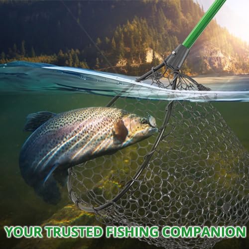 Rubber Fishing Net with Telescoping Handle - High Strength Landing Net for Fishing with Soft Rubber Netting, Two Sizes Options - size: L, Hoop Size: 20.3″ x 16″