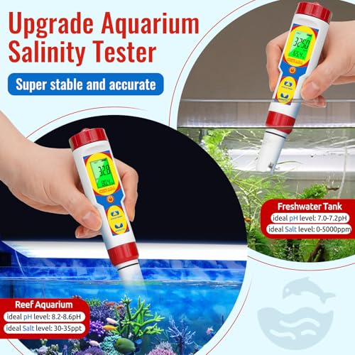 Digital pH and Salinity Meter for Saltwater Aquarium Pool Salt Tester for Swimming Pool 6 in 1 Upgraded pH Salt ORP EC TDS Temp Testing Kit for Reef Aquarium Hydroponics Hot Tub