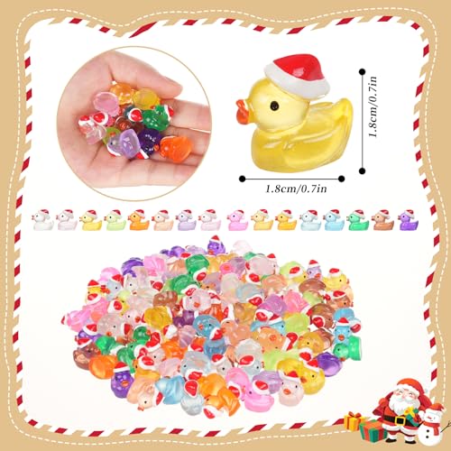 160 Pcs Mini Christmas Resin Ducks Luminous Tiny Ducks Little Glow in The Dark Plastic Ducks for Micro Landscape Garden Aquarium Décor Dollhouse Accessories DIY Craft Slime Making Xmas Decoration