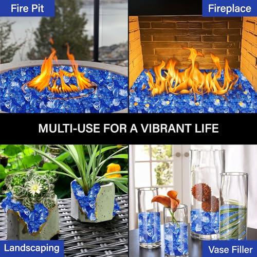 NUPICK Fire Glass - 20 Pound Mixed Bahama Blend for Fire Pit & Gas Fireplace, 1/2-3/4 Inch Tempered Glass Rock in Blue and White - color: Bahama Blend, size: 20 Pound (1/2")