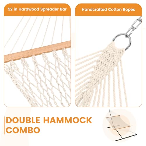 Lazy Daze Hammocks Rope Hammock with Pad, Spreader Bar, Carabiners, Tree Straps, Chains for Outside Patio- Max 450 Lbs, Cream