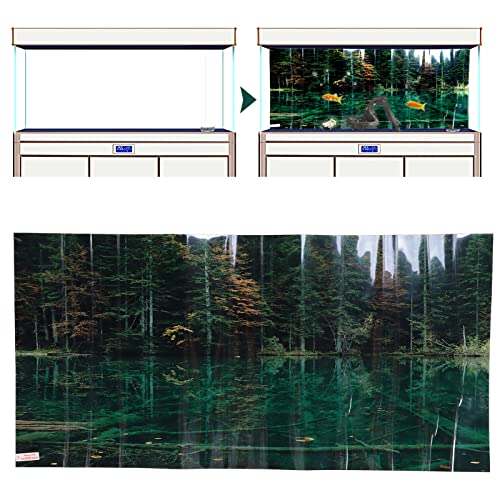 Fish Tank Background Decoration, 3D PVC Self Adhesive Wallpaper Sticker with Lake Reflection Pattern, Aquarium Background for Freshwater and Saltwater Tanks (61 * 30CM) - size: 61*30CM